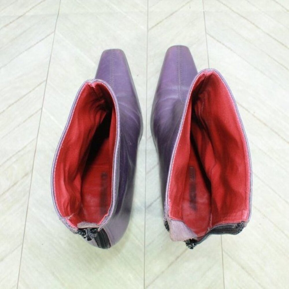 Women's Purple Leather Square Toe Stiletto Heeled Boots Brazil Made Size 7 M - Picture 6 of 9